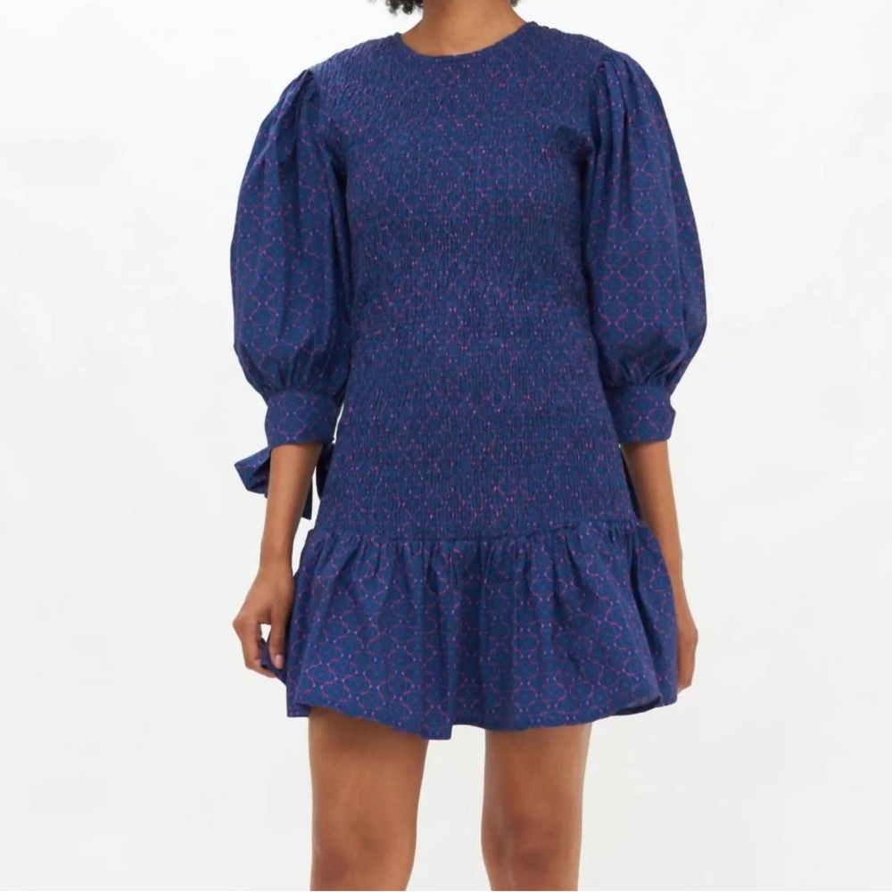 NWT Oliphant Morocco smocked tie sleeve mini dress